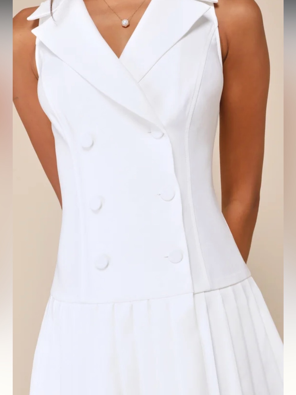 Lulus Posh Vision White Sleeveless Blazer Pleated Mini Dress Size Medium - Picture 5 of 7